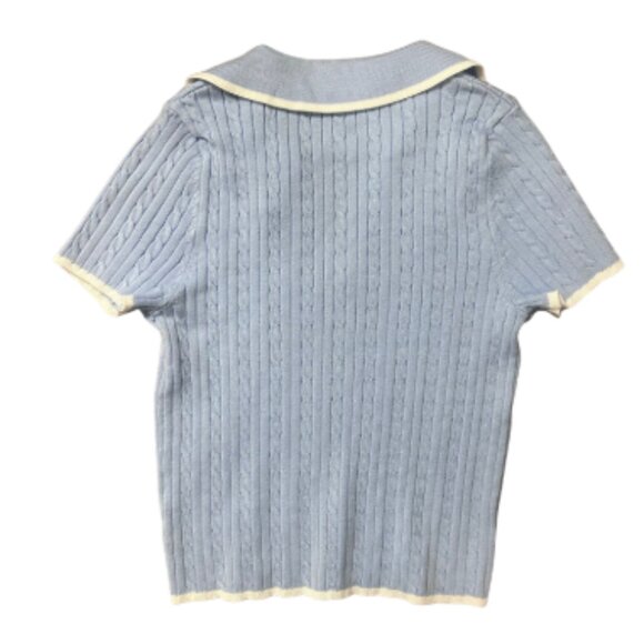 Light Blue Knit Set Size S Collared Crop Top & Pleated Mini Skirt - Picture 5 of 5